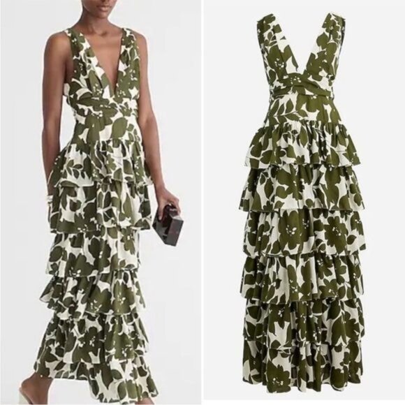 J. Crew Dresses & Skirts - J. Crew Collection plunge-neck tiered dress in leafy floral Size 20